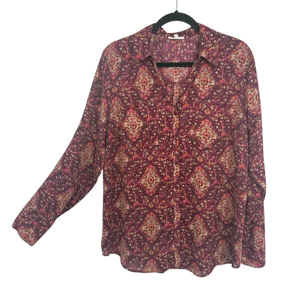 Maurices Chiffon Portofino Blouse size XL Roll Tab Sleeves Dark Purple Patterned - Picture 1 of 12